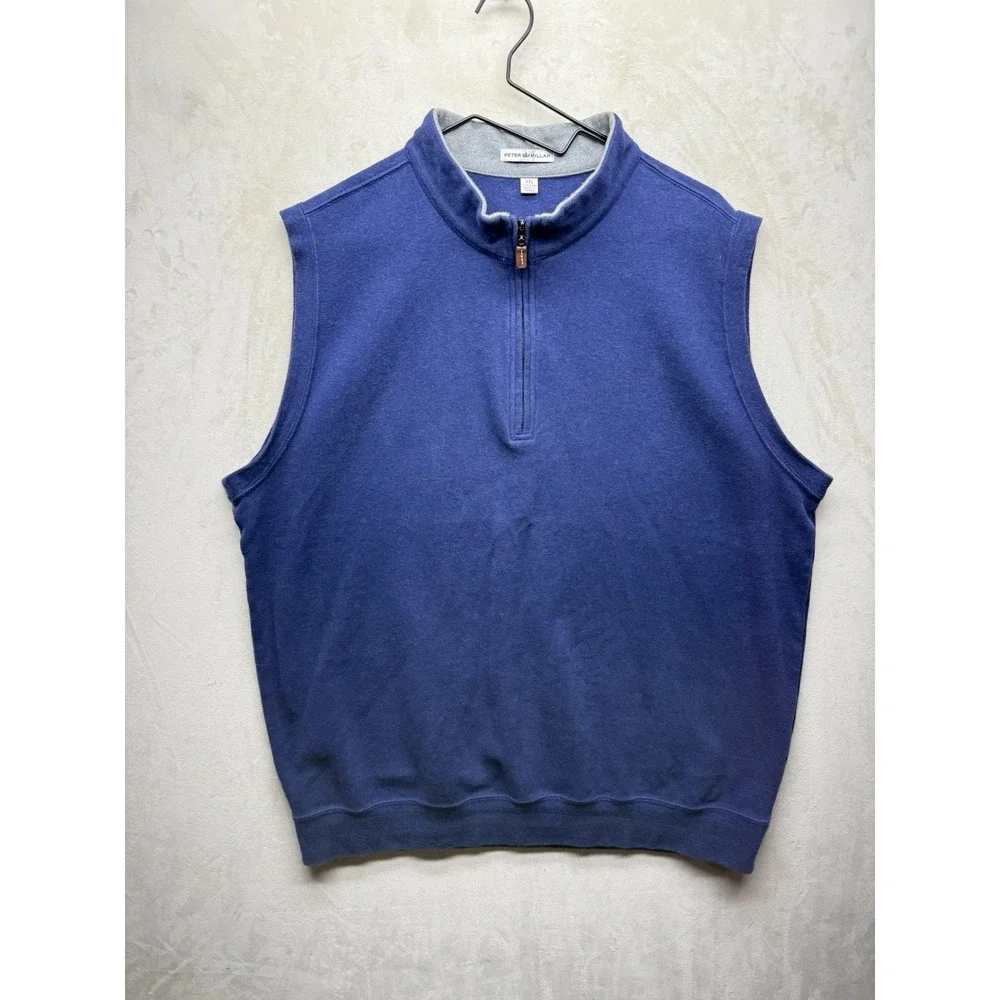 Peter Millar Quarter Zip Sweater Vest Mens XXL Blue Golf Solid Cotton Pullover